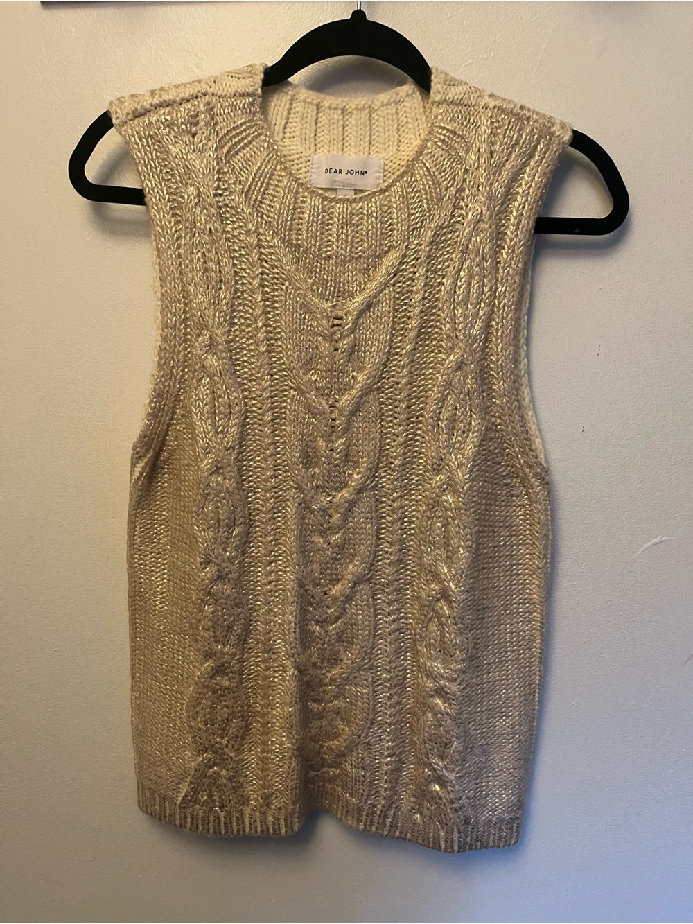 Dear John Oatmeal Cable-Knit Sleeveless Sweater Vest